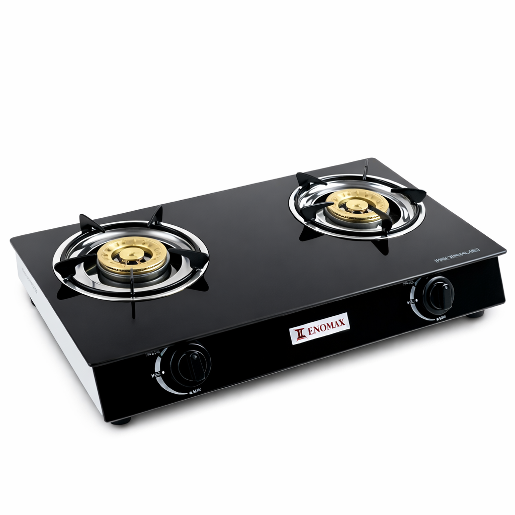 ENOMAX GLASS TOP TWO BURNER GAS COOKER